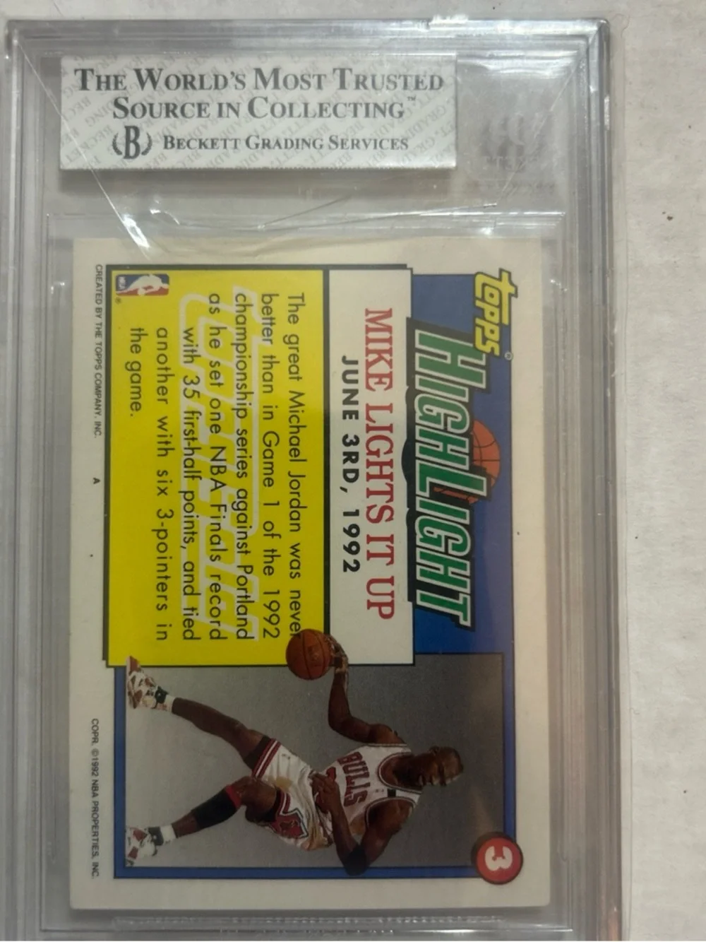 1992-93 Topps Gold #3 Michael Jordan Highlight BGS 6.5 EX-MT 3G - Picture 2 of 2